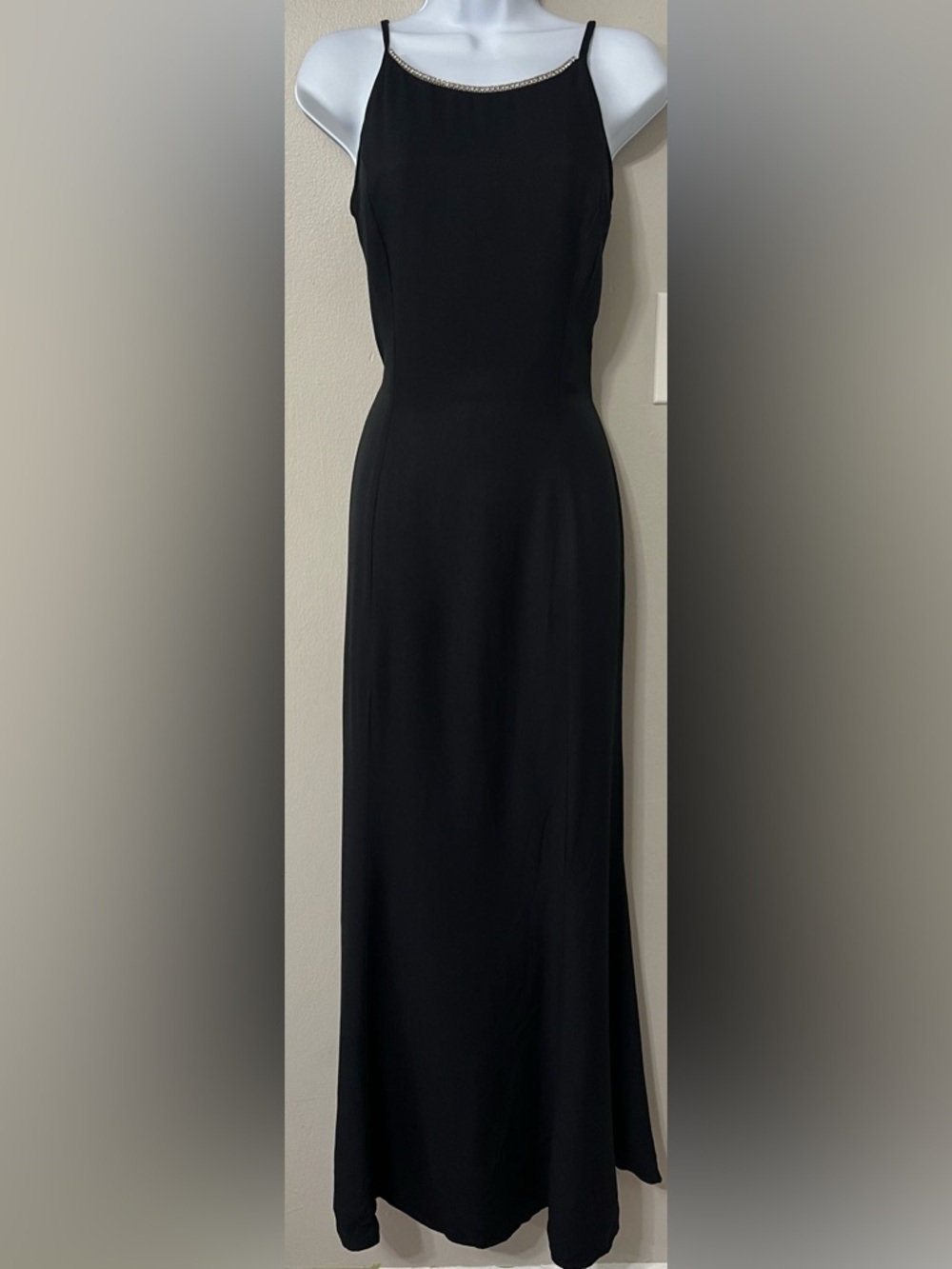 Vintage 90s Jessica McClintock Gunne Sax Black Maxi Dress Rhinestone Strap 9/10